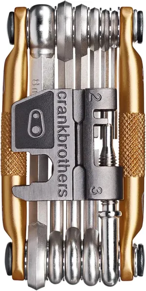 Crankbrothers Multi Tool M 17 Bike Tool - MTB Multi-Tool Gold - 17 bicycle tools (17 in 1 tool), ergonomic and lightweight