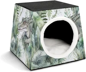 Crocodile Green Capsule Cat Bed Stylish Cozy Space Foldable Windproof Dog House Cat Cave Cube Suitable for Small Pets