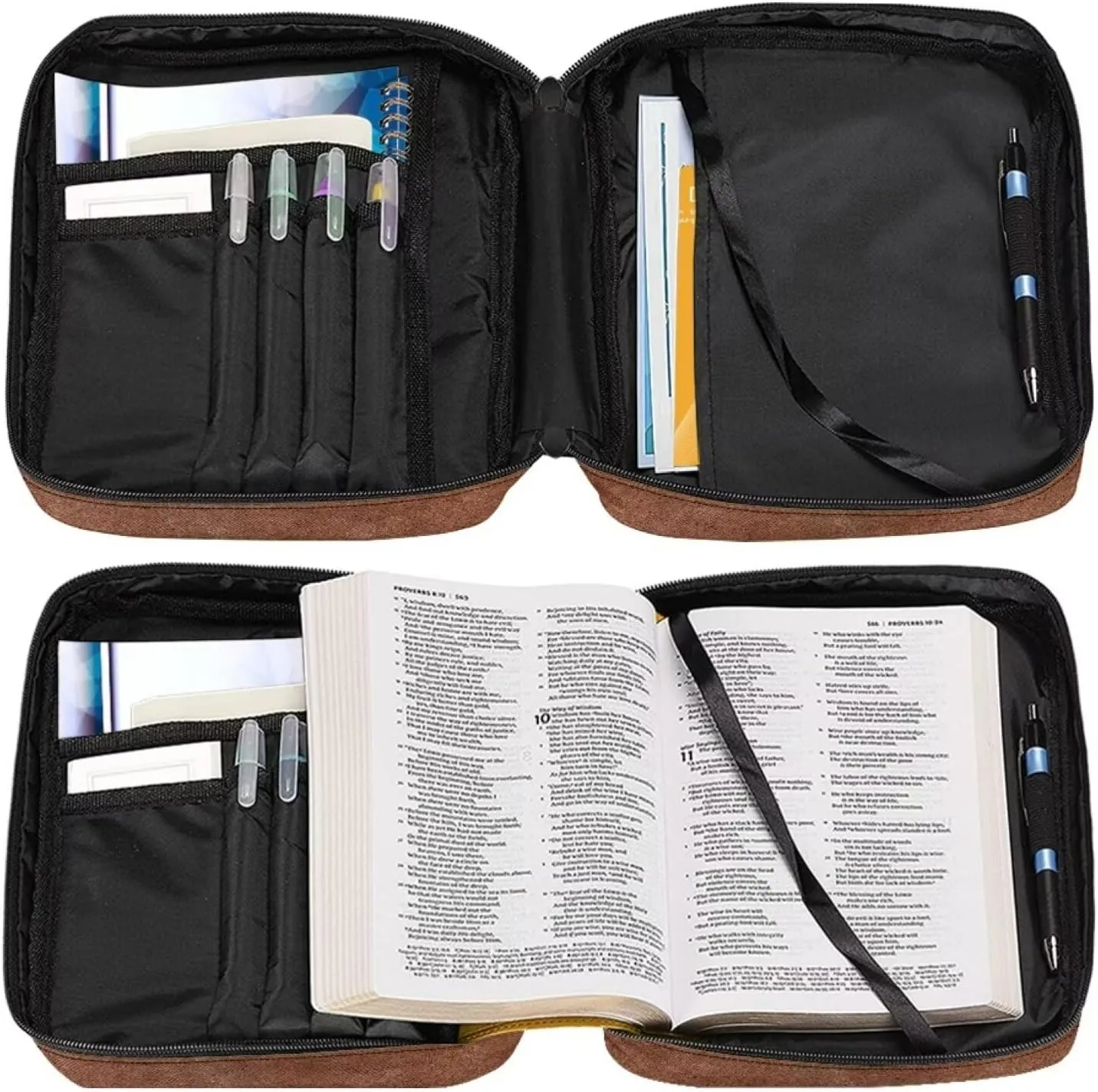 Cross Bible Cover for Men Bible Covers with Shoulder Strap, Carrying Book Case Protective with Handle and Pockets Bible Study Journal Notebook Pens and Highlighters Holder