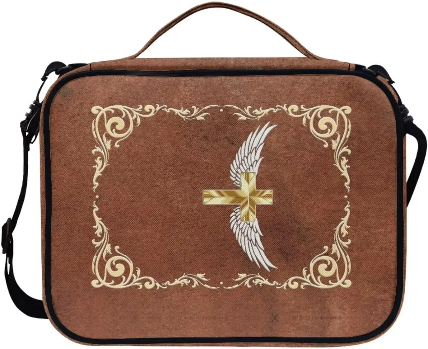 Cross Bible Cover for Men Bible Covers with Shoulder Strap, Carrying Book Case Protective with Handle and Pockets Bible Study Journal Notebook Pens and Highlighters Holder