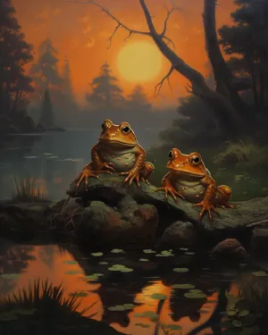 Cross Stitch Embroidery Kit, Frogs croaking at Dusk, Needlepoint Counted Cross Kits for Beginners, Embroidery Kits Arts and Crafts for Home Decor(11CT No Frame,16x20 inch)