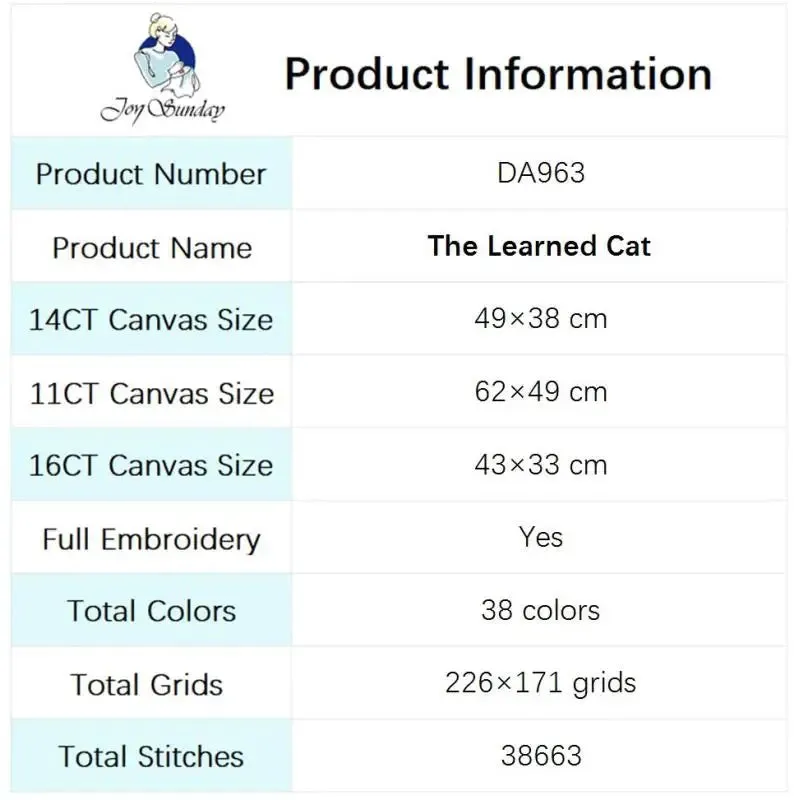 Cross Stitch Kits For Beginners - The Learned Cat Animal Pattern