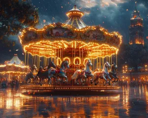 Cross-Stitch Stamped Kits, Carousel Horses Circling at Dusk, Embroidery Crafts Needlepoint Kit, Beginners Starter Kits, DIY Handmade Gifts 11CT 3 Strands 16x20 inch