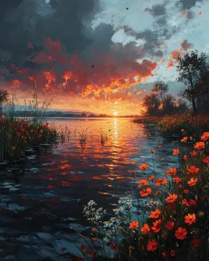 Cross-Stitch Stamped Kits, Fiery Sky at Dusk, Embroidery Crafts Needlepoint Kit, Beginners Starter Kits, DIY Handmade Gifts 11CT 3 Strands 16x20 inch