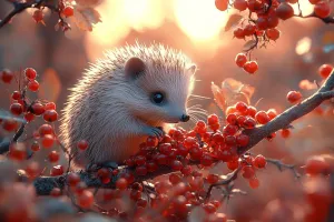 Cross-Stitch Stamped Kits, Hedgehog Sniffing Wild Berries at Dusk, Embroidery Crafts Needlepoint Kit, Beginners Starter Kits, DIY Handmade Gifts 11CT 3 Strands 16x20 inch