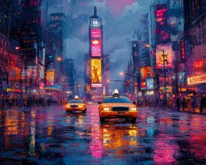 Cross-Stitch Stamped Kits, New York Times Square at Dusk, Embroidery Crafts Needlepoint Kit, Beginners Starter Kits, DIY Handmade Gifts 11CT 3 Strands 16x20 inch