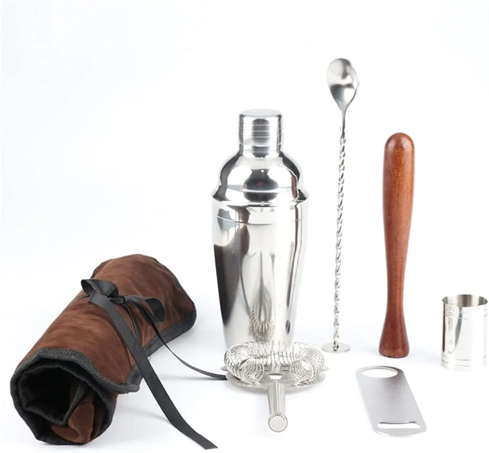 CSCDD 7Pcs 550ml Stainless Steel Cocktail Shaker Mixer Bartender Kit Bar Set Tools with Bag