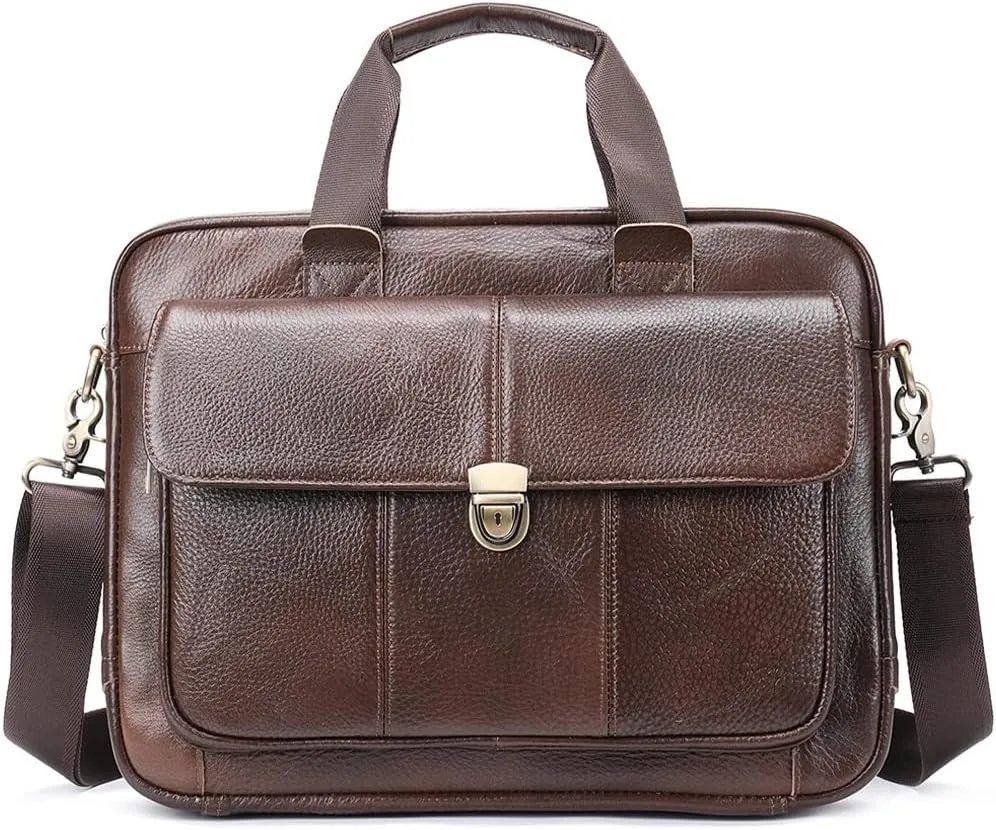 CSCDD Men's Briefcase Leather Business Tote Bag For Document Office Portable Laptop Shoulder Bag