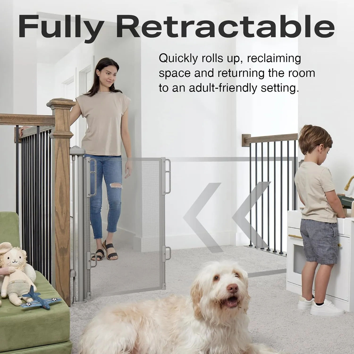 Cumbor 76" Wide Long Retractable Baby Gates for Stairs, Mesh Dog Gate for the House, 34" Tall Extra Wide Pet Gate for Dogs, Child Safety Gates for Doorways, Hallways, Indoor/Outdoor(Gray)
