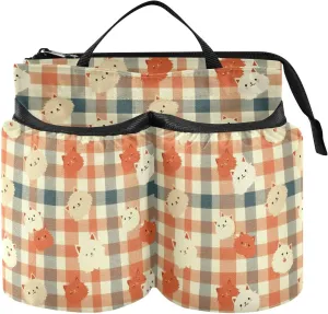 Cup Holder Suitcase Convenient Orange Blue Plaid Cute Cats Cup Holder Bag Travelling Women Men