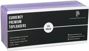 Currency Toploaders (100-Count) Rigid Holders for US Banknote Bills Premium Hard Plastic Sleeves