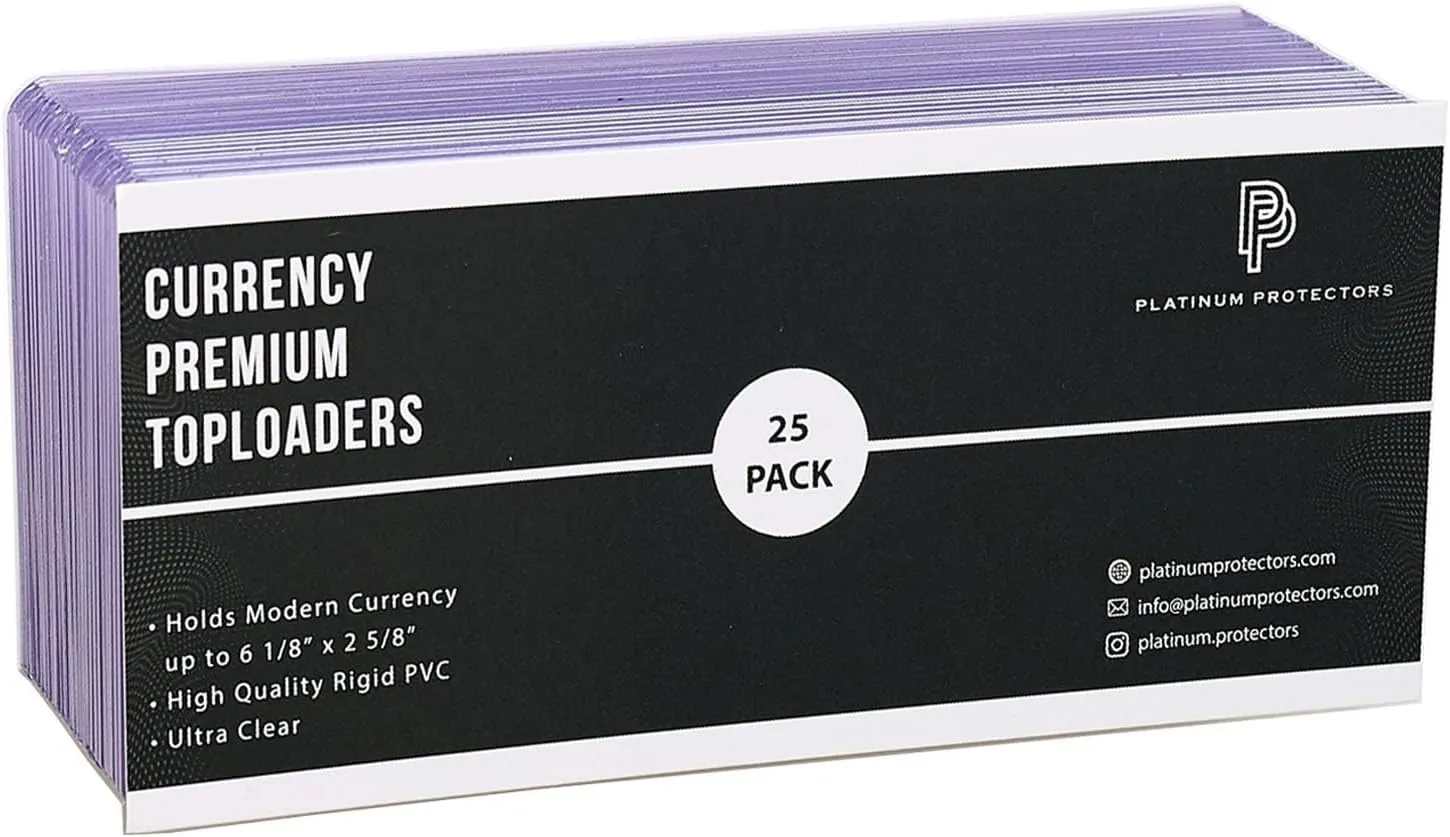 Currency Toploaders (100-Count) Rigid Holders for US Banknote Bills Premium Hard Plastic Sleeves