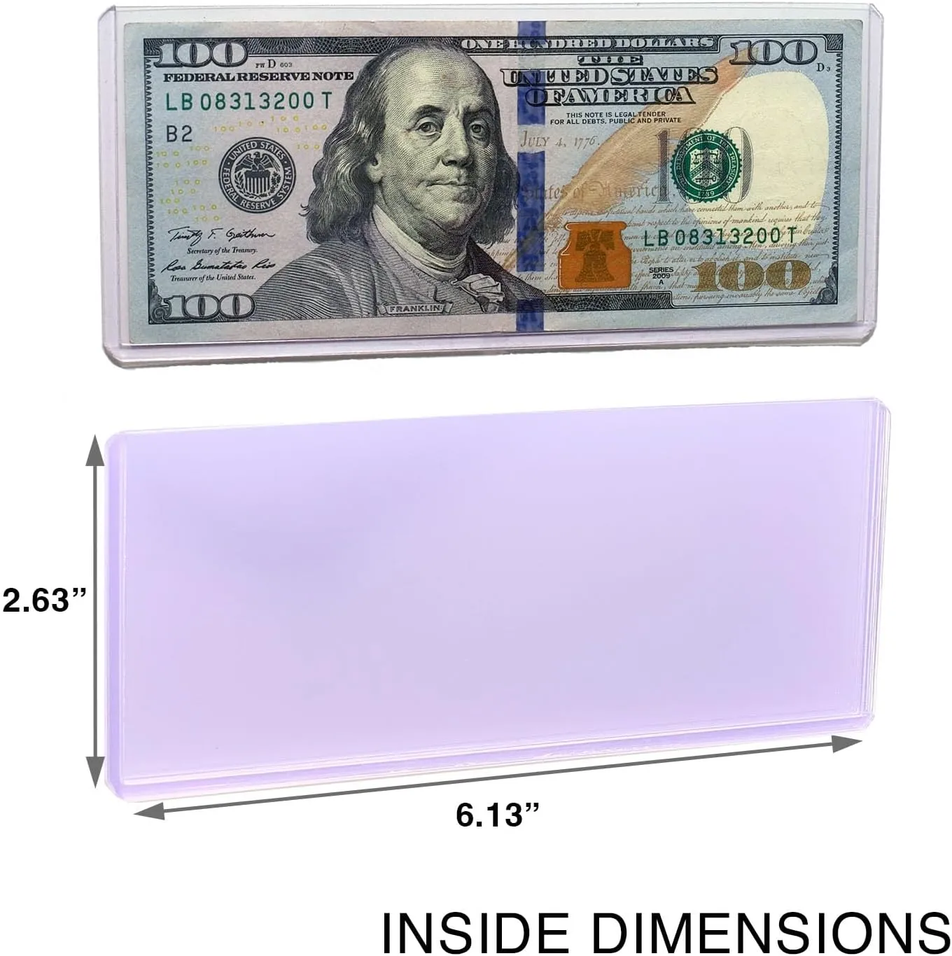 Currency Toploaders (100-Count) Rigid Holders for US Banknote Bills Premium Hard Plastic Sleeves
