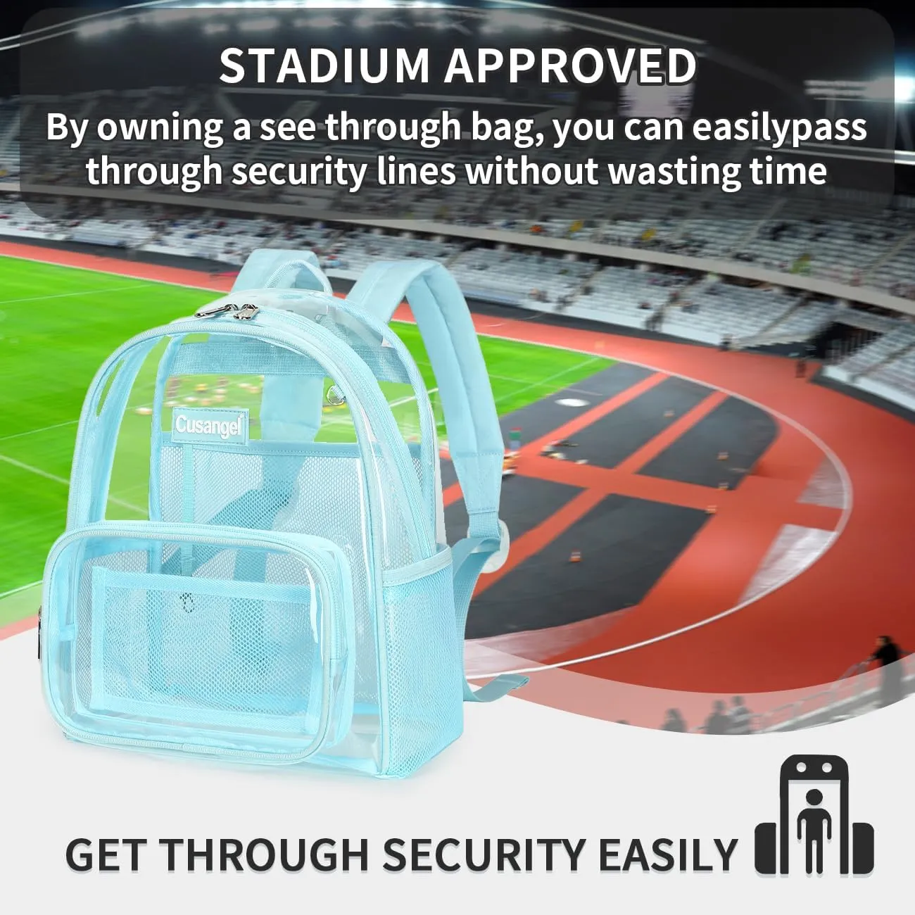 Cusangel Clear Backpack Stadium Approved 12×6×12,TPU Mini Transparent Backpacks Plastic See Through Bag,Clear Bag for Concert Sport Event Work School Festival