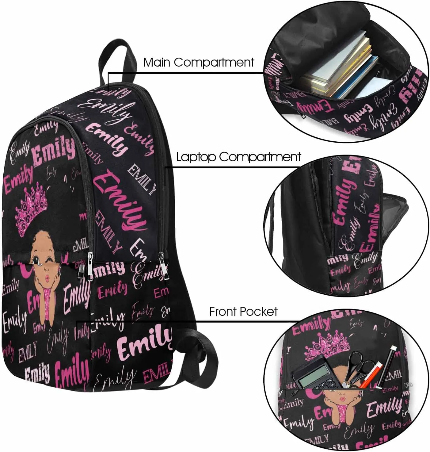 Custom bag with Name Little Princess Girl Flowers for Students Boys Girls Bag Travel Daypack Rucksack