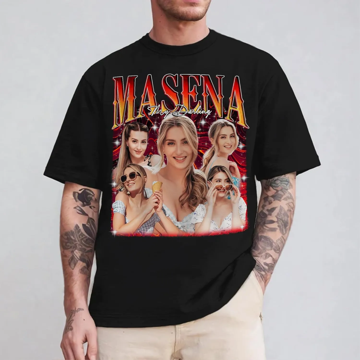 Custom Bootleg Rap Tee Shirt for Women & Men - Custom Face & Photo Picture Shirt Gift Idea for Couples, Family & Friends