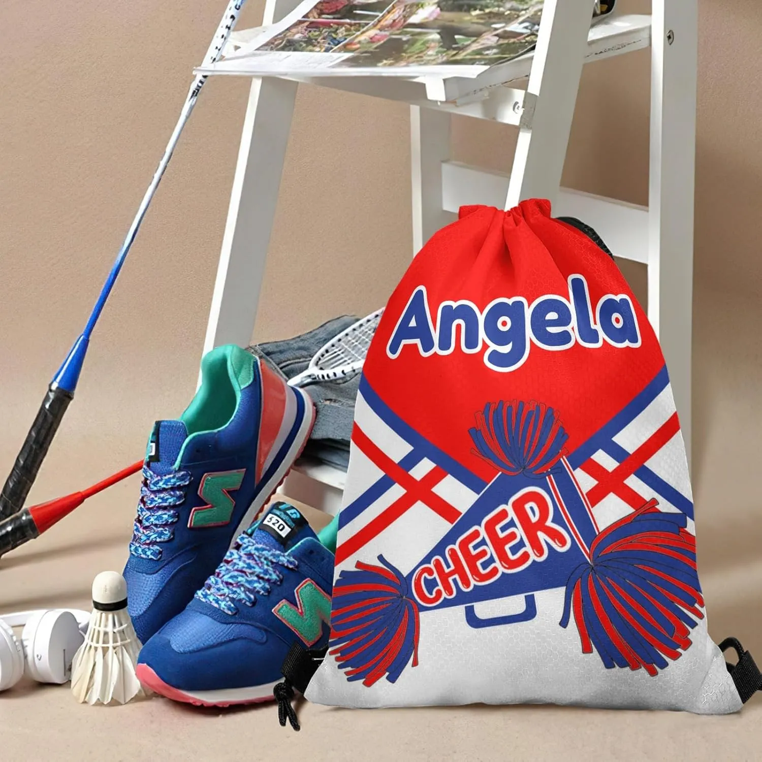 Custom Cheer Drawstring Bag with Name Personalized Cheerleading Yoga Fishing Rugby for Man Woman Pom Cheerleading