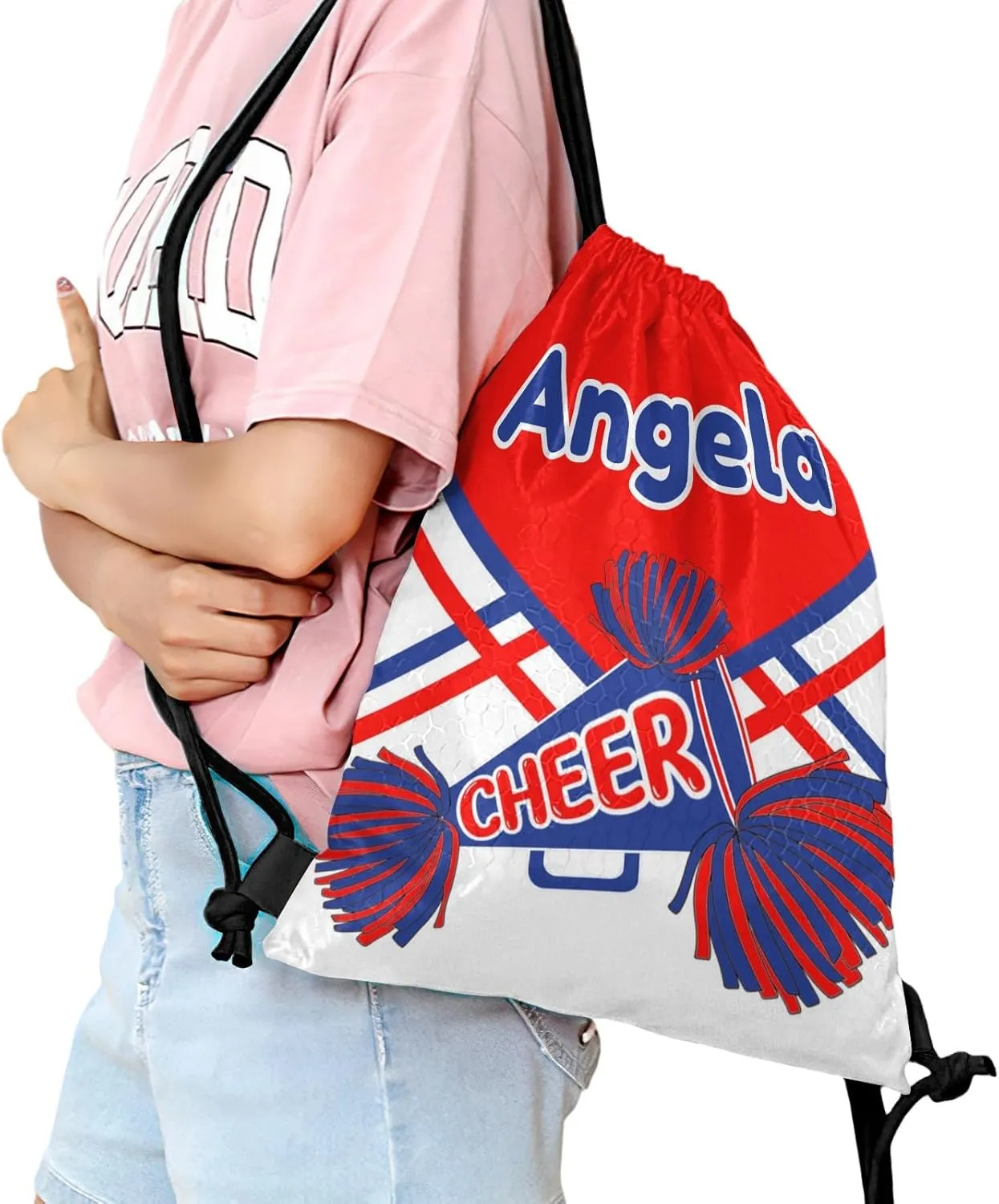 Custom Cheer Drawstring Bag with Name Personalized Cheerleading Yoga Fishing Rugby for Man Woman Pom Cheerleading