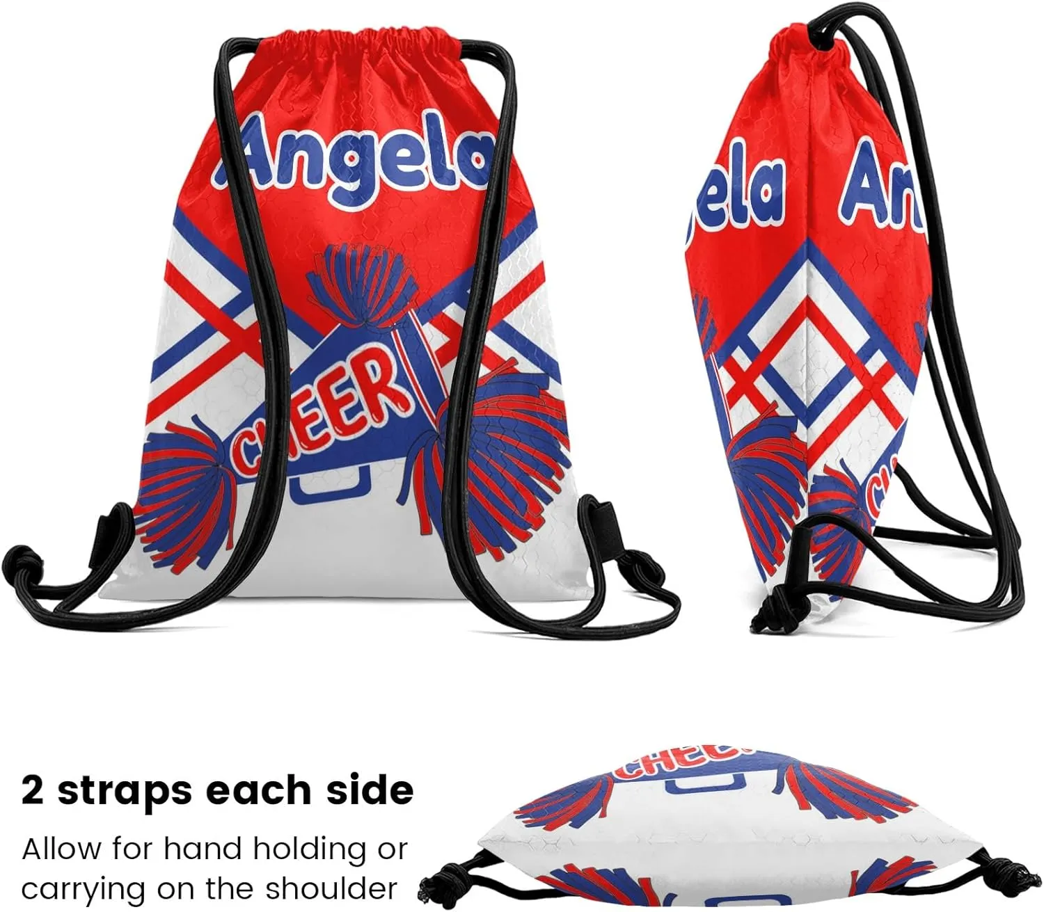Custom Cheer Drawstring Bag with Name Personalized Cheerleading Yoga Fishing Rugby for Man Woman Pom Cheerleading