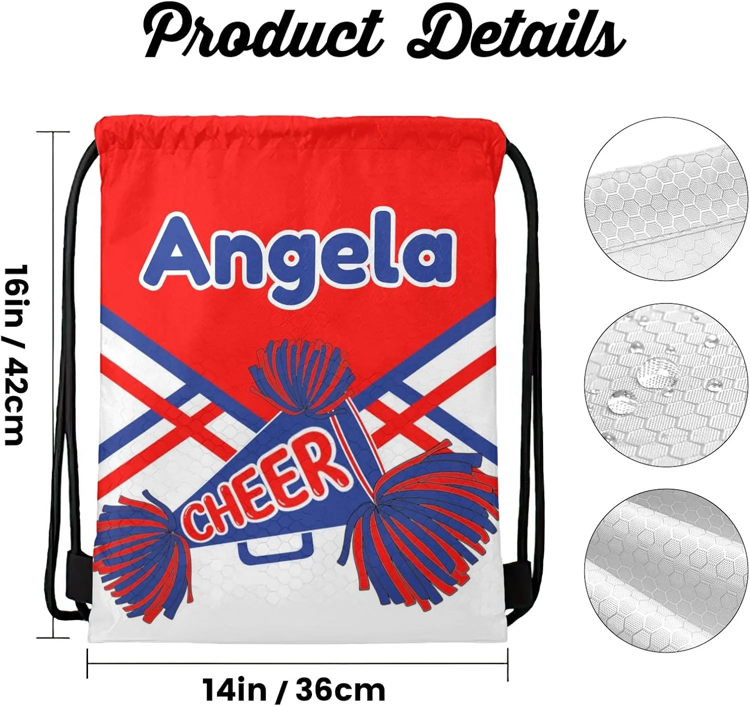 Custom Cheer Drawstring Bag with Name Personalized Cheerleading Yoga Fishing Rugby for Man Woman Pom Cheerleading