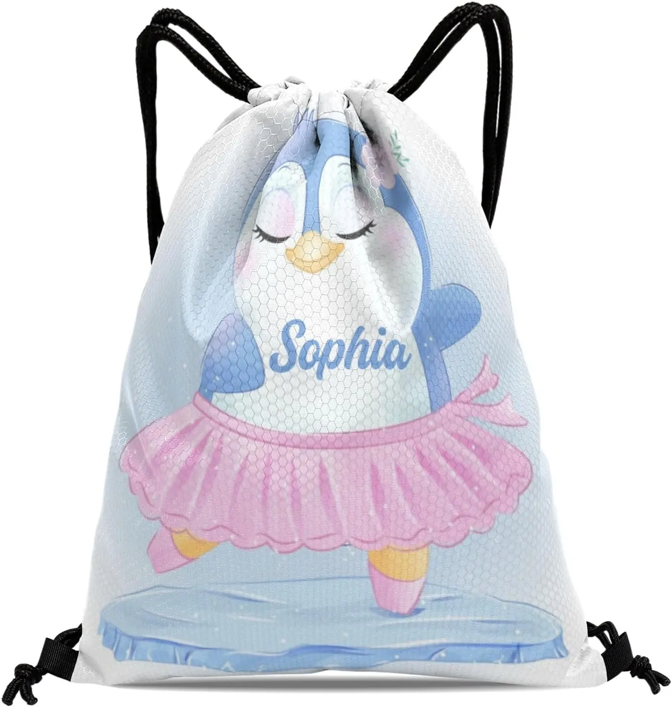 Custom Cute Penguin Dance Ballet Drawstring Bag with Name Personalized Cheerleading Yoga Fishing Rugby for Man Woman