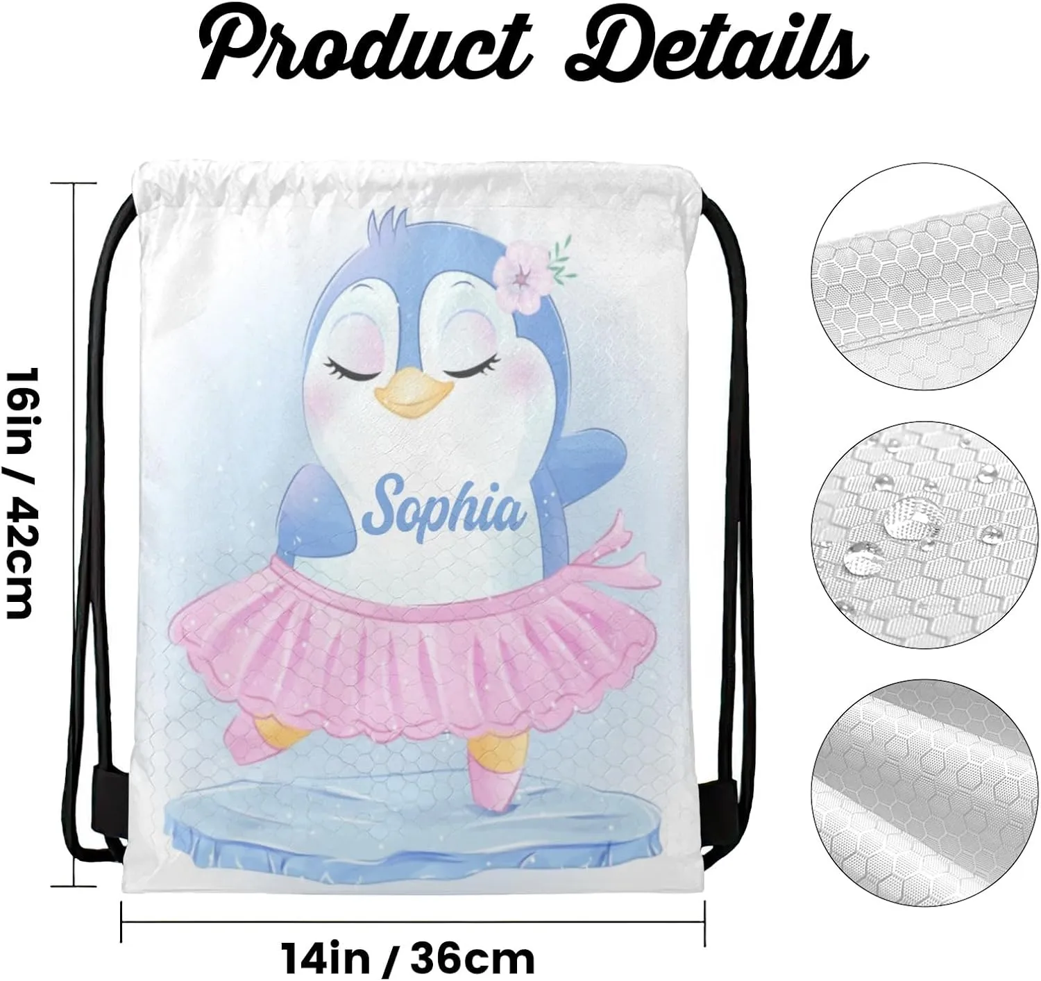 Custom Cute Penguin Dance Ballet Drawstring Bag with Name Personalized Cheerleading Yoga Fishing Rugby for Man Woman