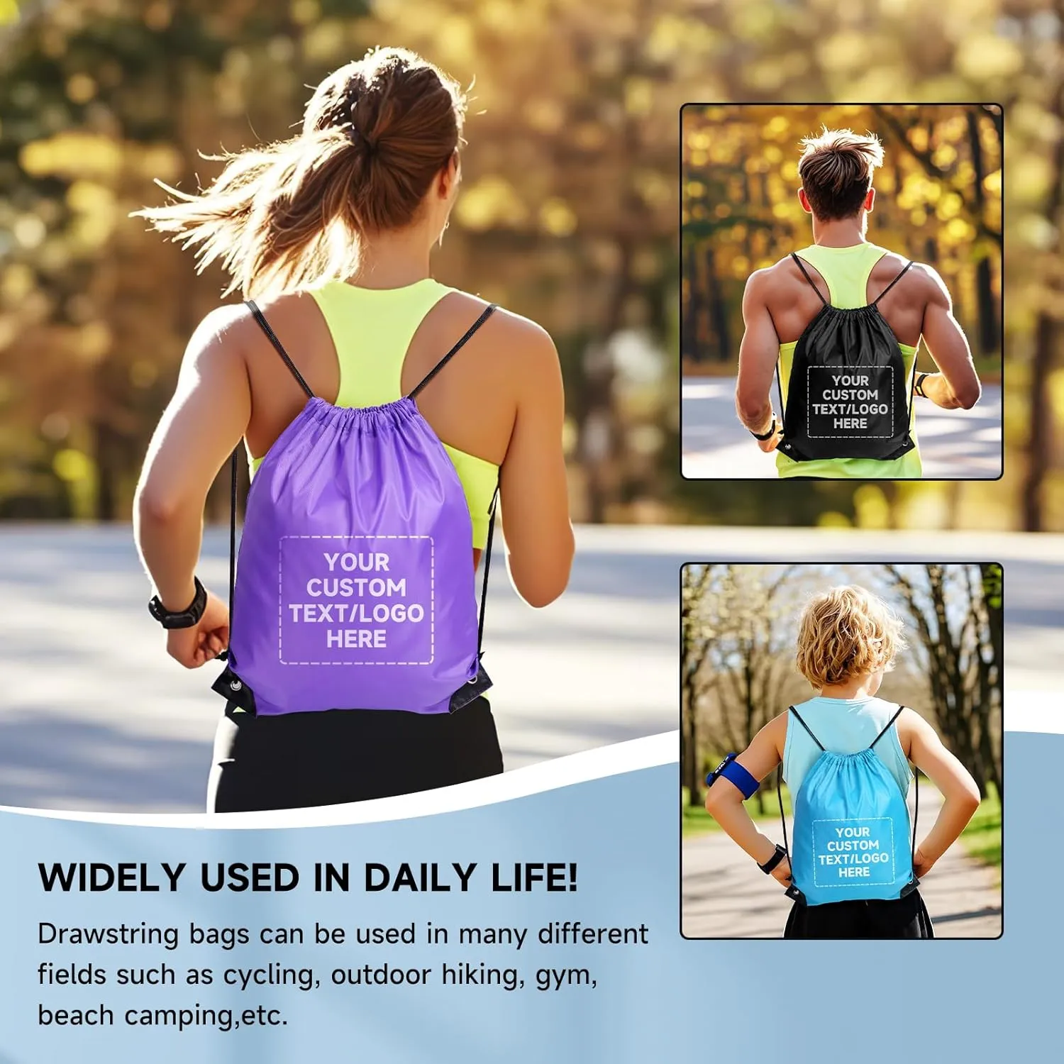 Custom Drawstring Bags With Logo, 50 Pack Personalized Text Drawstring Backpack Bulk Great for Travelling, Gym and for Everyday Use (Dark Gray)