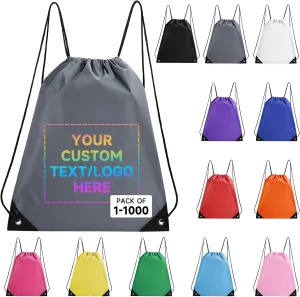 Custom Drawstring Bags With Logo, 50 Pack Personalized Text Drawstring Backpack Bulk Great for Travelling, Gym and for Everyday Use (Dark Gray)