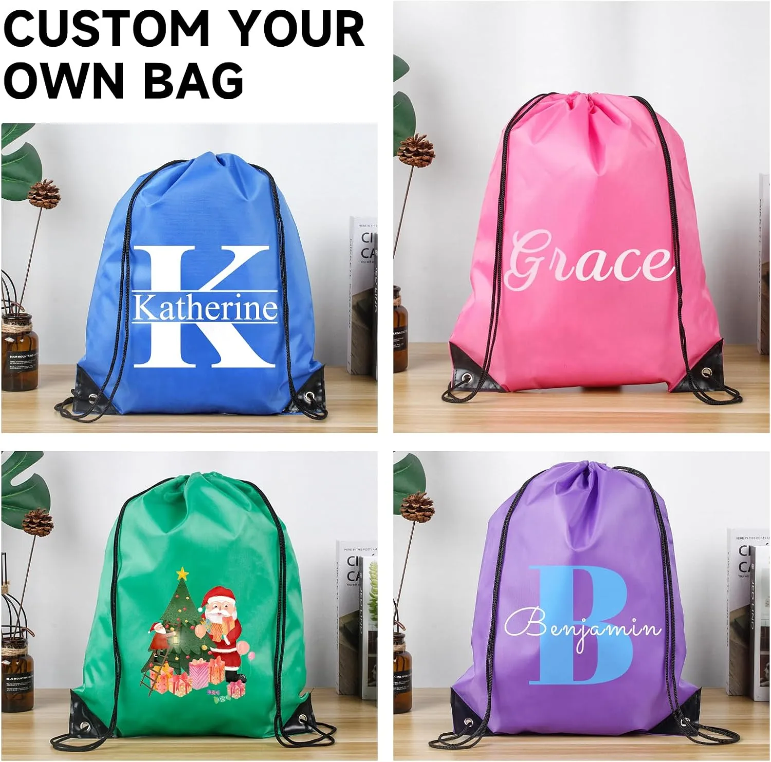 Custom Drawstring Bags With Logo, 50 Pack Personalized Text Drawstring Backpack Bulk Great for Travelling, Gym and for Everyday Use (Dark Gray)