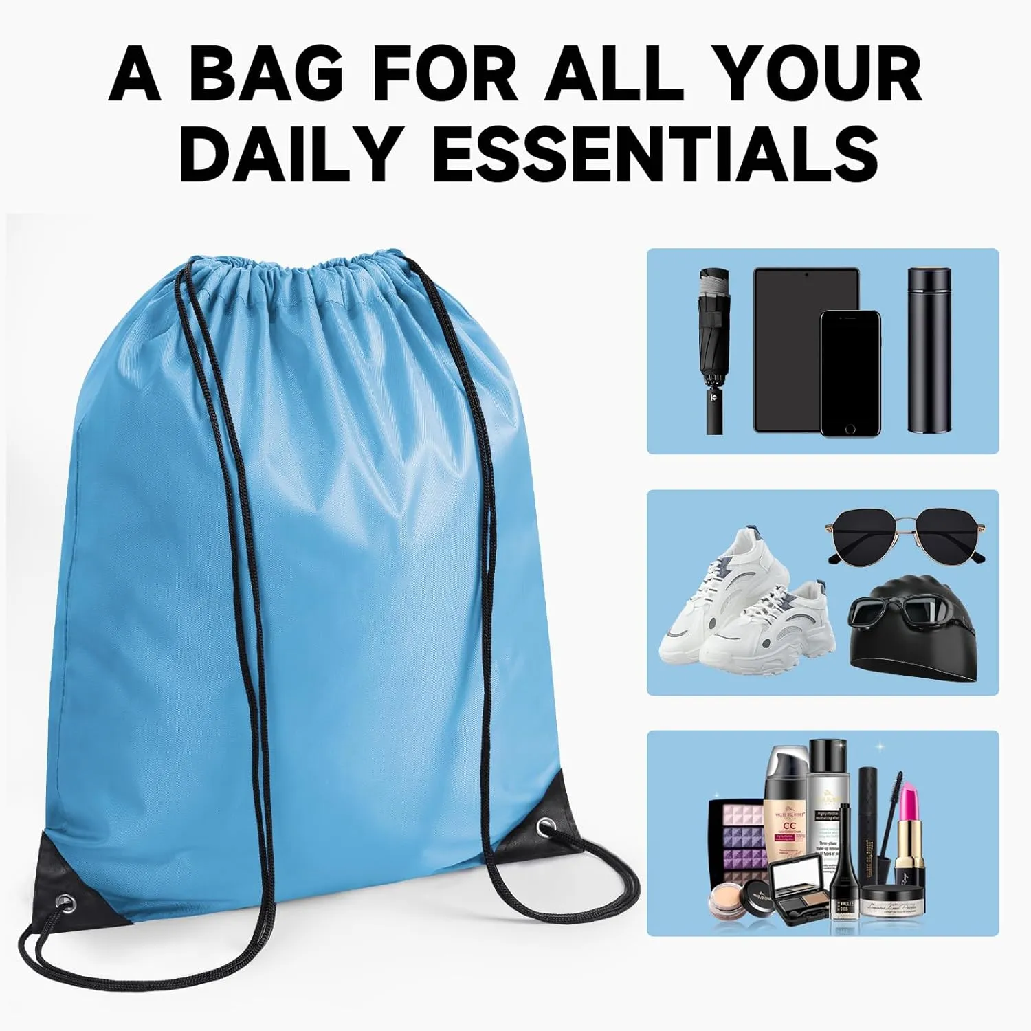 Custom Drawstring Bags With Logo, 50 Pack Personalized Text Drawstring Backpack Bulk Great for Travelling, Gym and for Everyday Use (Dark Gray)