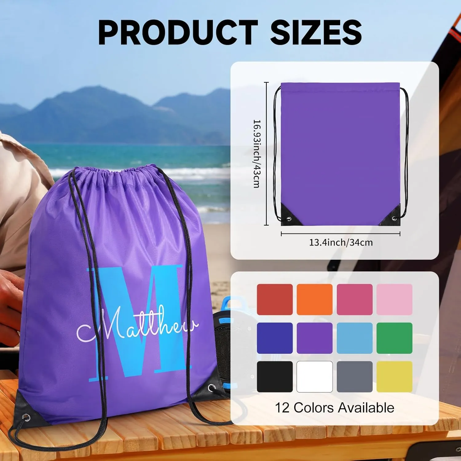 Custom Drawstring Bags With Logo, 50 Pack Personalized Text Drawstring Backpack Bulk Great for Travelling, Gym and for Everyday Use (Dark Gray)