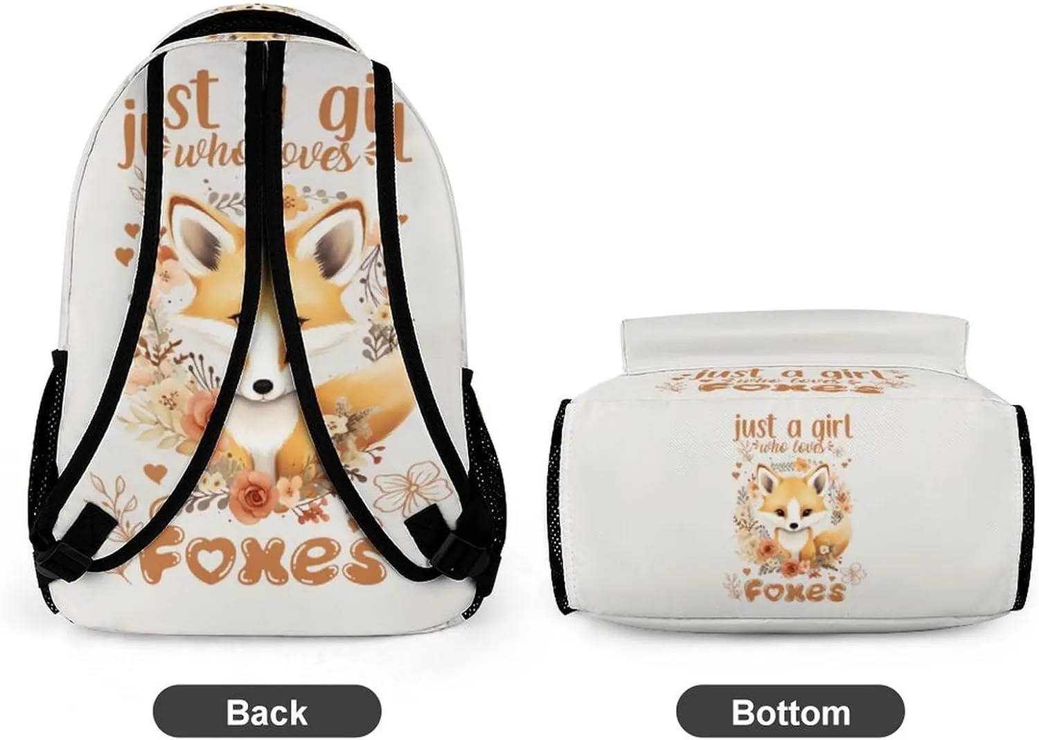 Custom Fox Backpack for Kids Girls Boys School, 16 Inches Cute Foxes Theme Bookbag, Adjustable, Lightweight, Large Capacity, Colorful Daily Casual Animal Backpacks