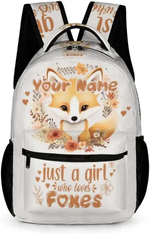 Custom Fox Backpack for Kids Girls Boys School, 16 Inches Cute Foxes Theme Bookbag, Adjustable, Lightweight, Large Capacity, Colorful Daily Casual Animal Backpacks