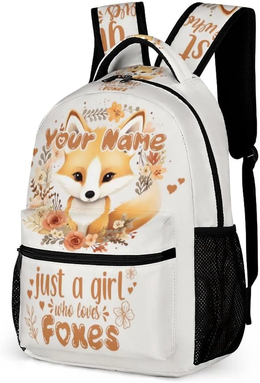 Custom Fox Backpack for Kids Girls Boys School, 16 Inches Cute Foxes Theme Bookbag, Adjustable, Lightweight, Large Capacity, Colorful Daily Casual Animal Backpacks