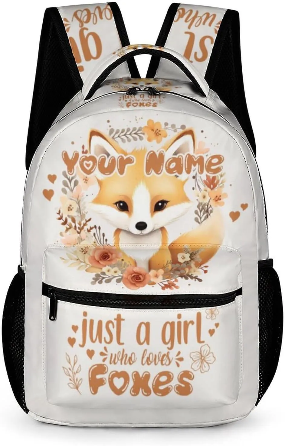 Custom Fox Backpack for Kids Girls Boys School, 16 Inches Cute Foxes Theme Bookbag, Adjustable, Lightweight, Large Capacity, Colorful Daily Casual Animal Backpacks
