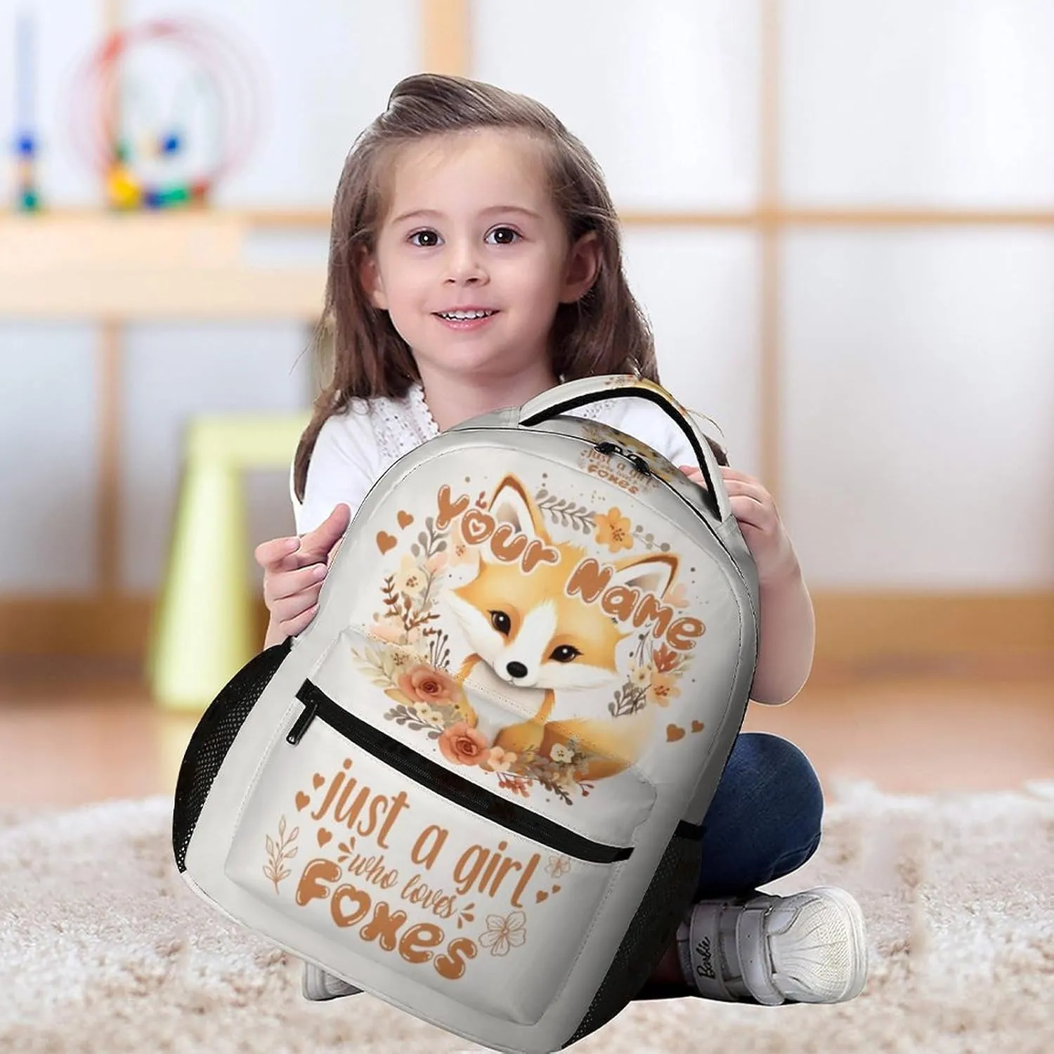 Custom Fox Backpack for Kids Girls Boys School, 16 Inches Cute Foxes Theme Bookbag, Adjustable, Lightweight, Large Capacity, Colorful Daily Casual Animal Backpacks