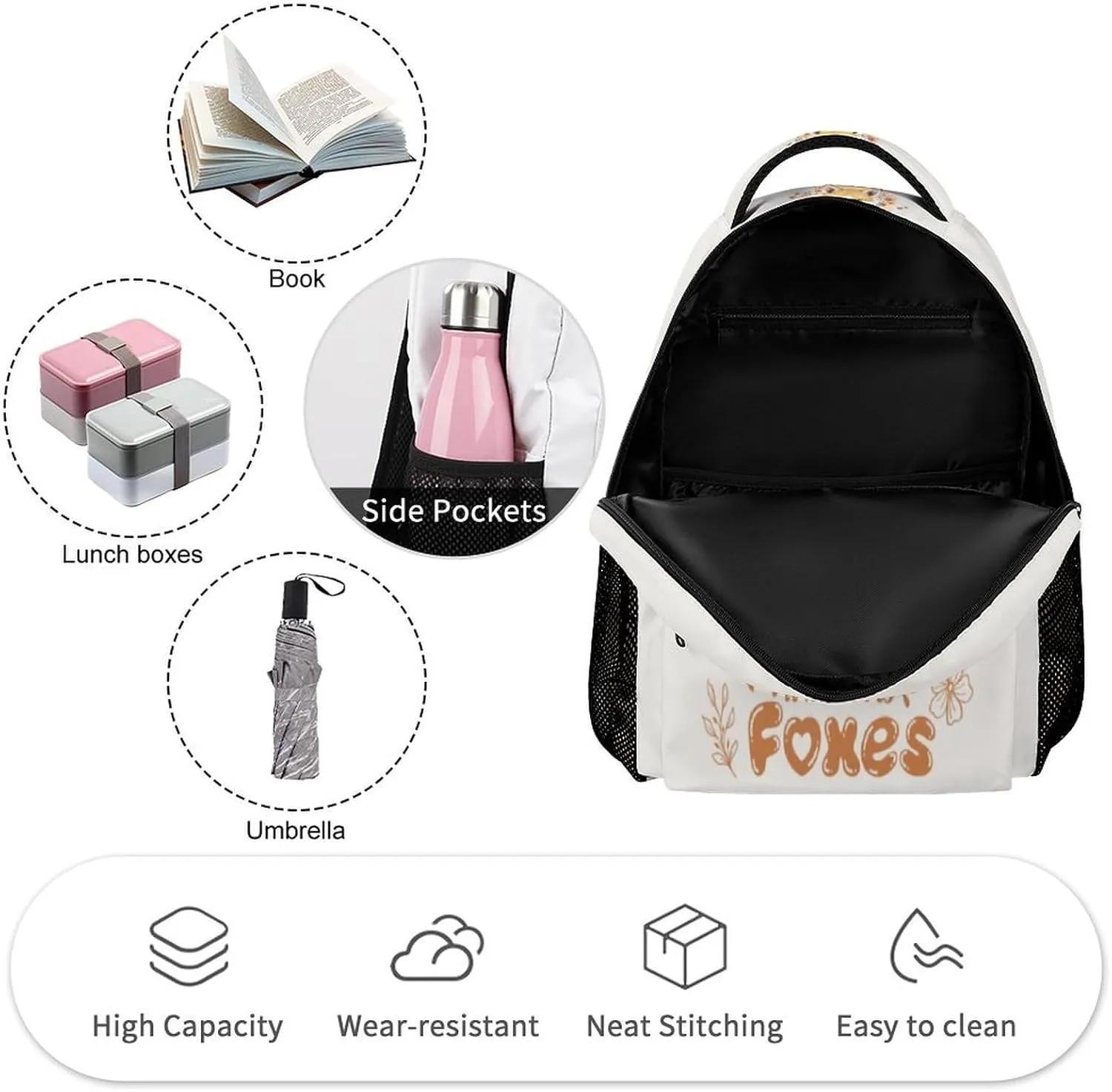 Custom Fox Backpack for Kids Girls Boys School, 16 Inches Cute Foxes Theme Bookbag, Adjustable, Lightweight, Large Capacity, Colorful Daily Casual Animal Backpacks