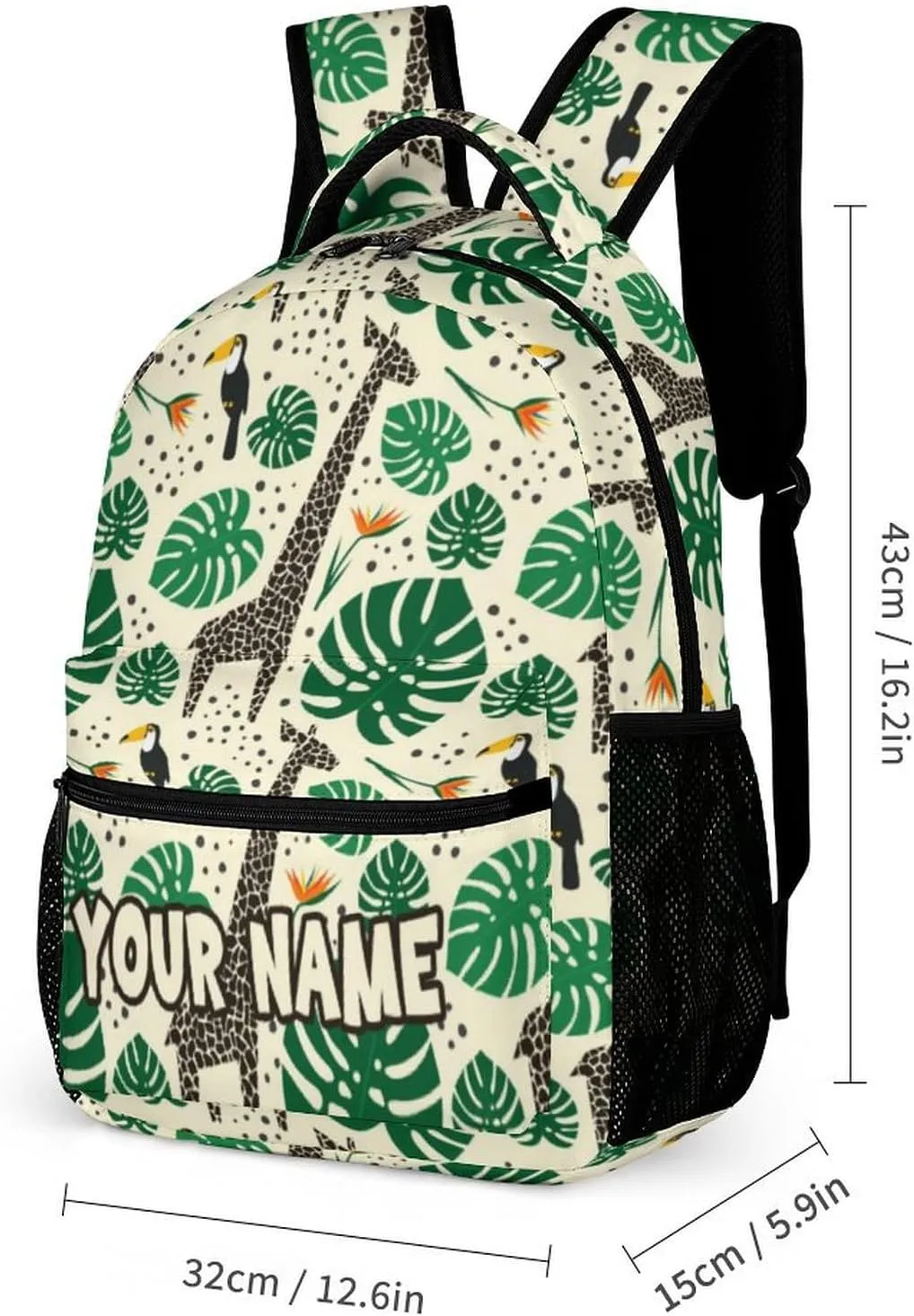 Custom Giraffe Backpack for Kids Girls Boys School, 16 Inches Cute Giraffes Theme Bookbag, Adjustable, Lightweight, Large Capacity, Colorful Daily Casual Backpacks
