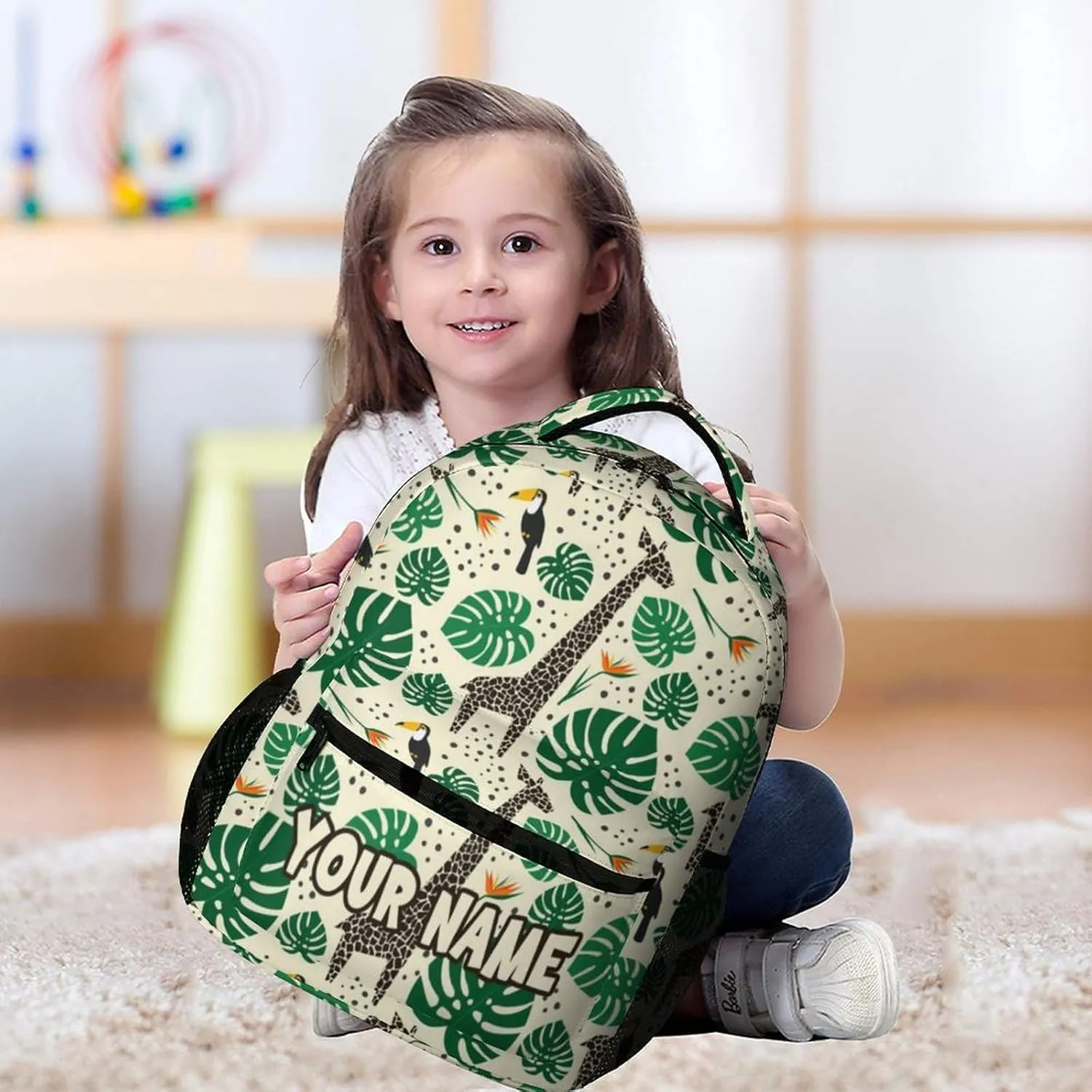 Custom Giraffe Backpack for Kids Girls Boys School, 16 Inches Cute Giraffes Theme Bookbag, Adjustable, Lightweight, Large Capacity, Colorful Daily Casual Backpacks