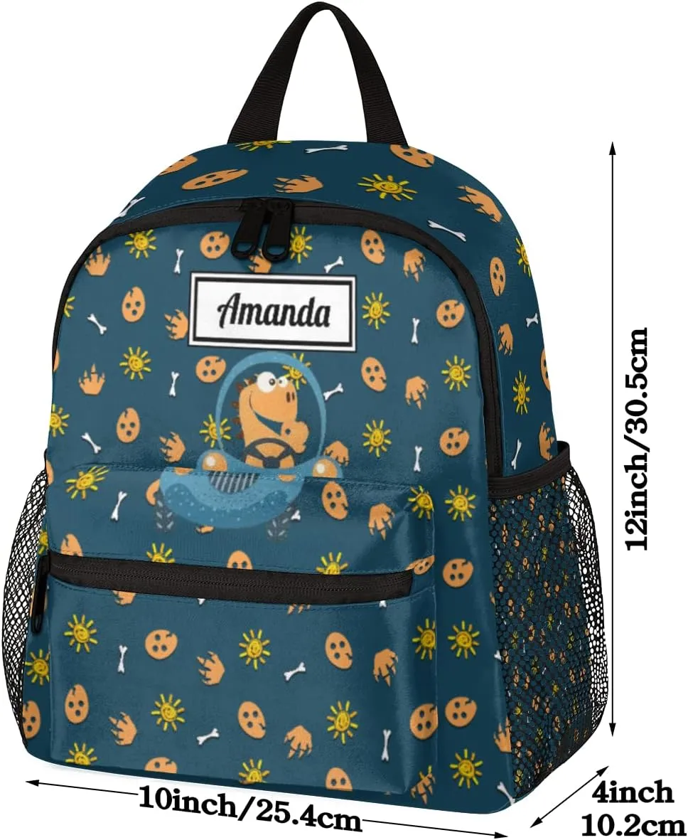 Custom Kids Name Toddler Backpack Dinosaur Car Personalized School Bookbag for Girls Boys - Dino Eggs Sun-1