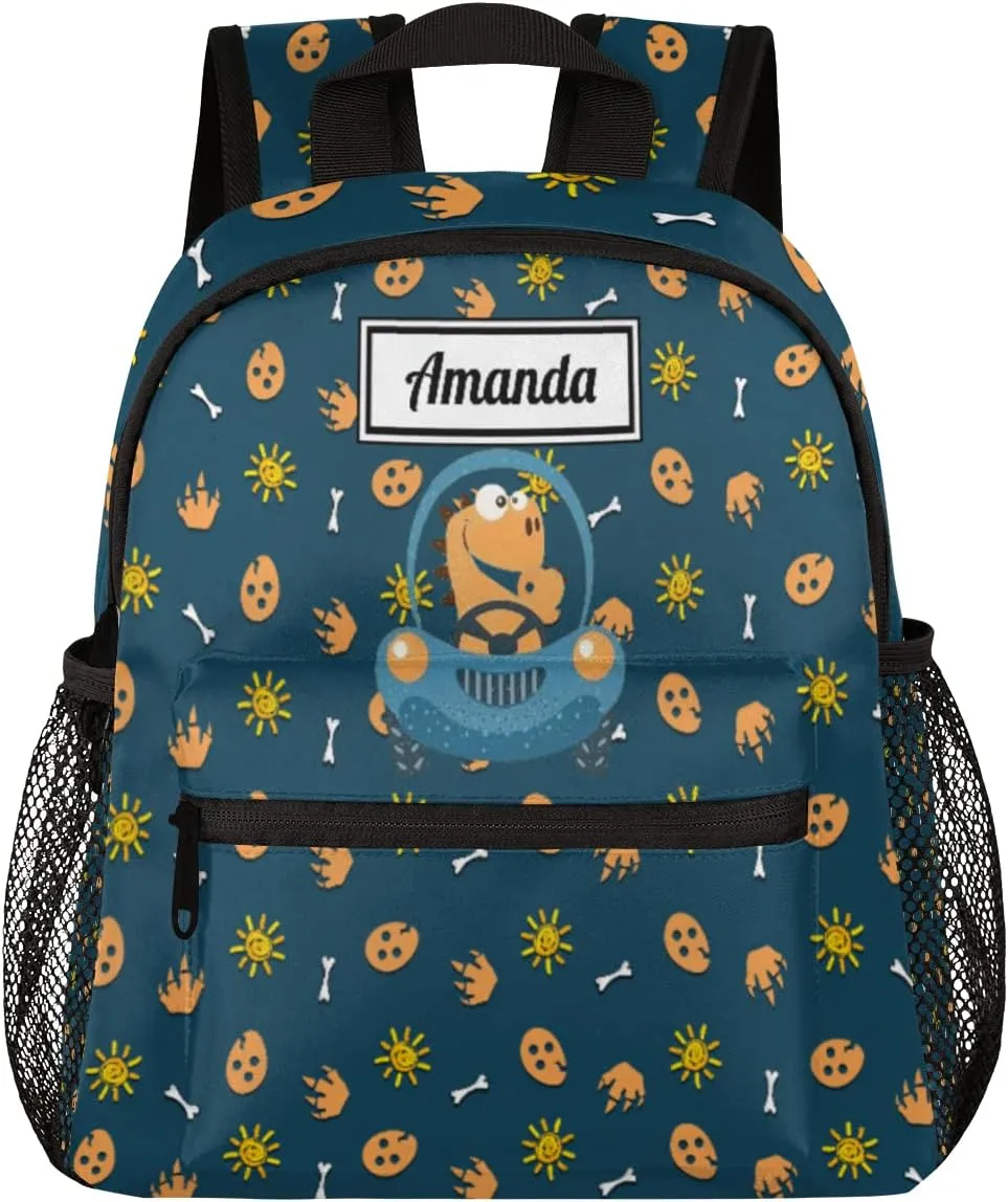 Custom Kids Name Toddler Backpack Dinosaur Car Personalized School Bookbag for Girls Boys - Dino Eggs Sun-1