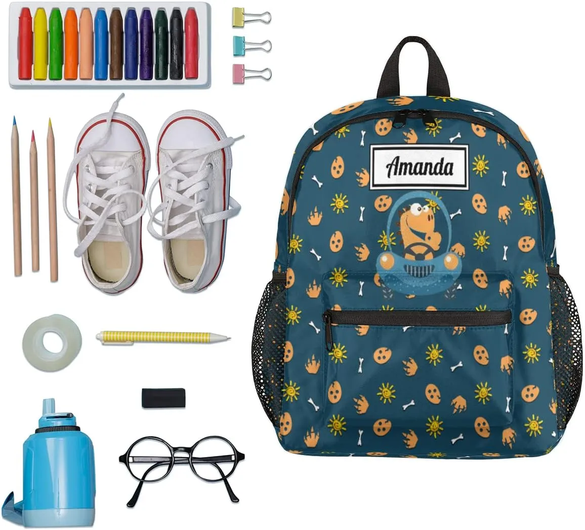Custom Kids Name Toddler Backpack Dinosaur Car Personalized School Bookbag for Girls Boys - Dino Eggs Sun-1