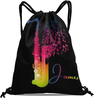 Custom Team Name Personalized Drawstring Bag Music Guitar Saxophone Multifunctional Backpack for Men Women Sports Fitness Sackpack