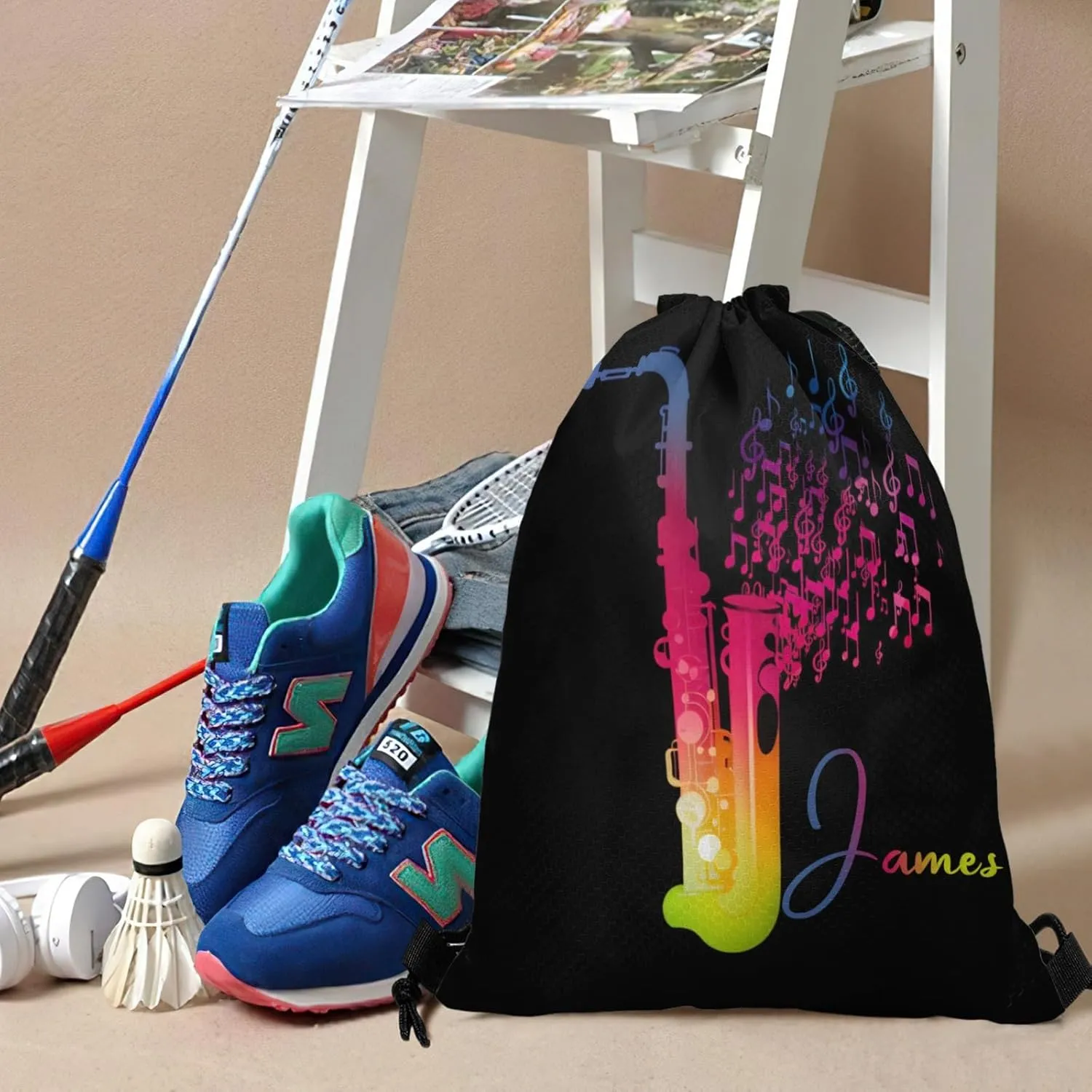 Custom Team Name Personalized Drawstring Bag Music Guitar Saxophone Multifunctional Backpack for Men Women Sports Fitness Sackpack