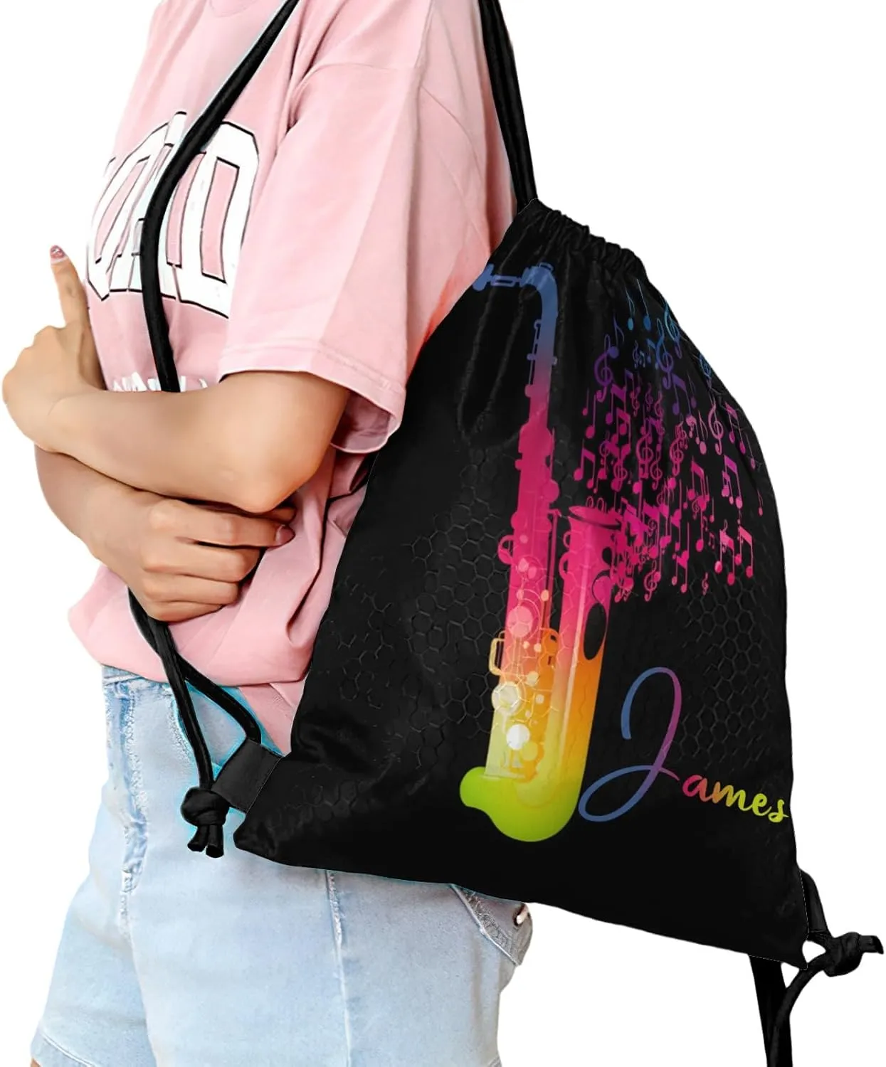 Custom Team Name Personalized Drawstring Bag Music Guitar Saxophone Multifunctional Backpack for Men Women Sports Fitness Sackpack