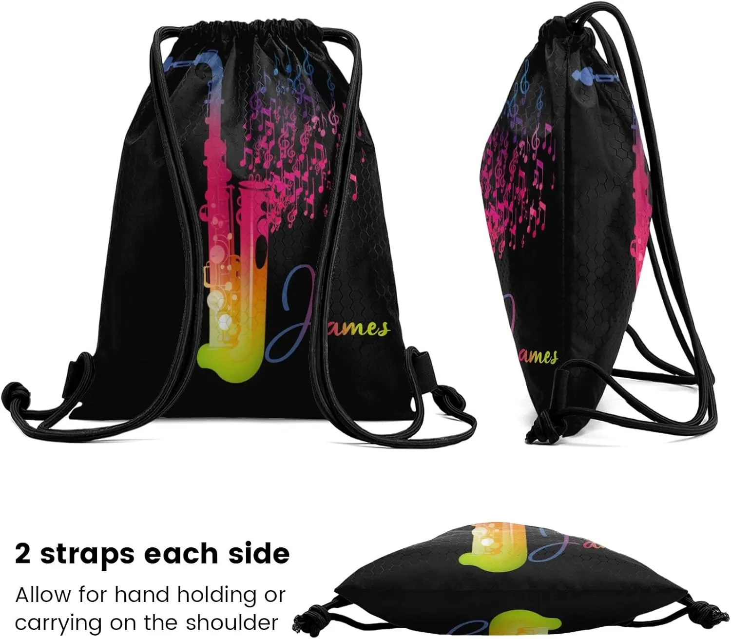 Custom Team Name Personalized Drawstring Bag Music Guitar Saxophone Multifunctional Backpack for Men Women Sports Fitness Sackpack