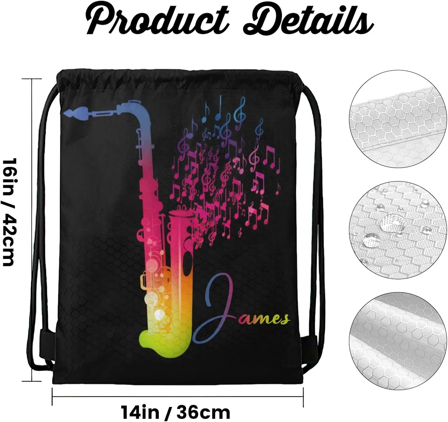 Custom Team Name Personalized Drawstring Bag Music Guitar Saxophone Multifunctional Backpack for Men Women Sports Fitness Sackpack