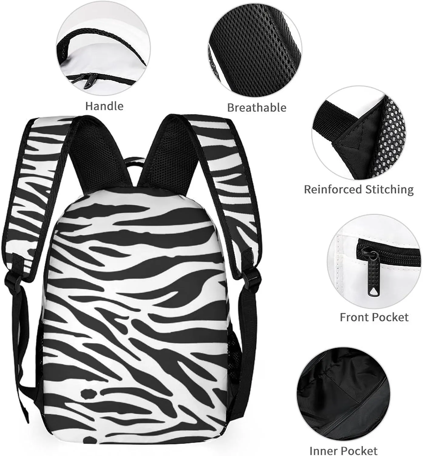 Custom Zebra Backpack with Lunch Box & Pencil Case, 16 Inch Cute Zebras Themed Bookbag, Adjustable Lightweight Large Capacity, Colorful Daily Casual Backpacks Set with Lunch Bag