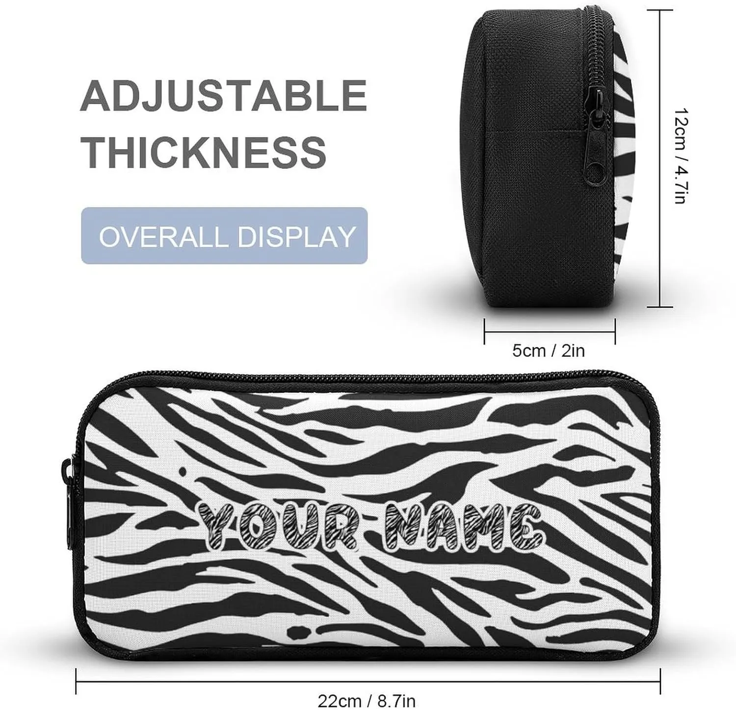 Custom Zebra Backpack with Lunch Box & Pencil Case, 16 Inch Cute Zebras Themed Bookbag, Adjustable Lightweight Large Capacity, Colorful Daily Casual Backpacks Set with Lunch Bag
