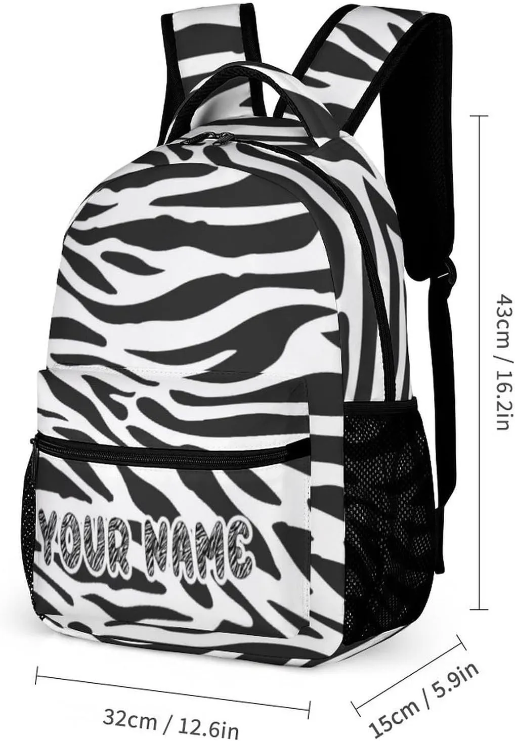 Custom Zebra Backpack with Lunch Box & Pencil Case, 16 Inch Cute Zebras Themed Bookbag, Adjustable Lightweight Large Capacity, Colorful Daily Casual Backpacks Set with Lunch Bag